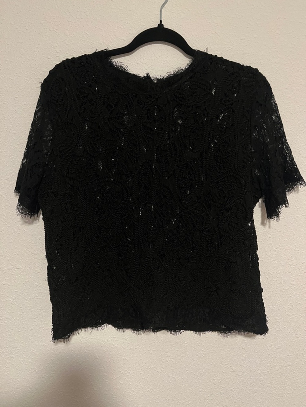 Black Lace Short-Sleeve Women's Top